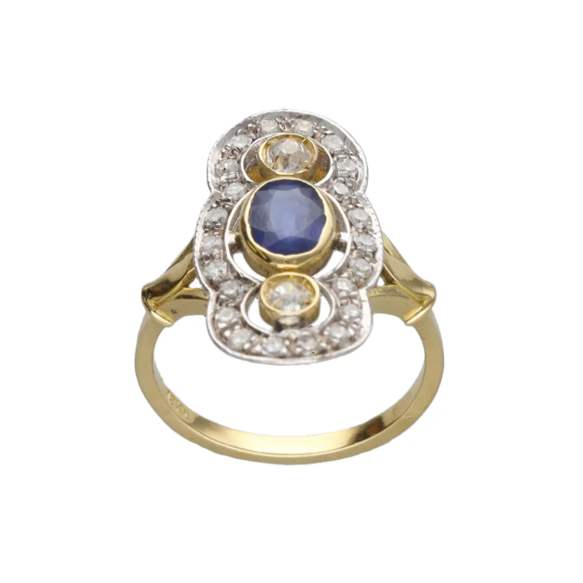 Bague en or jaune, or blanc, saphir et diamants - Image 4