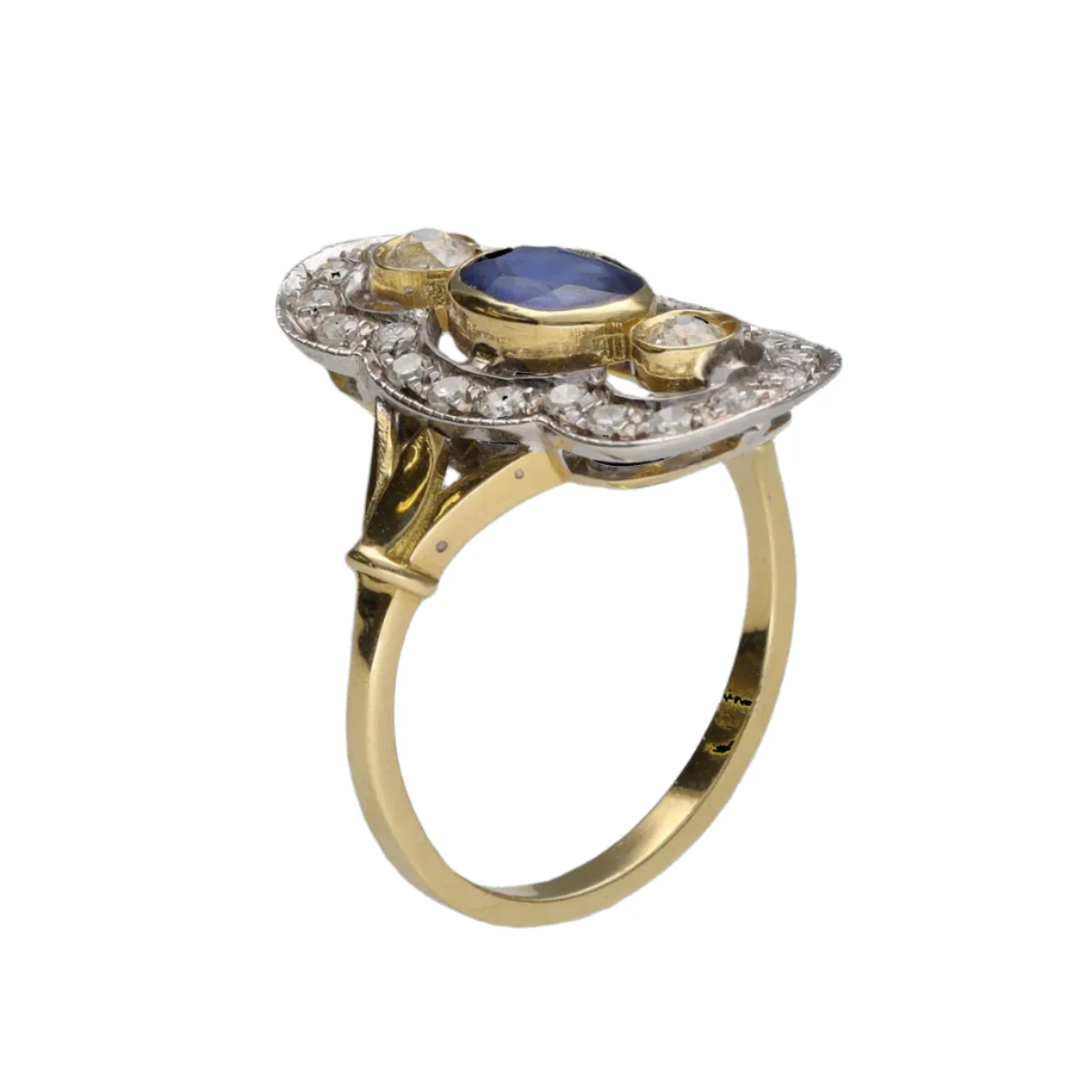 Bague en or jaune, or blanc, saphir et diamants - Image 5