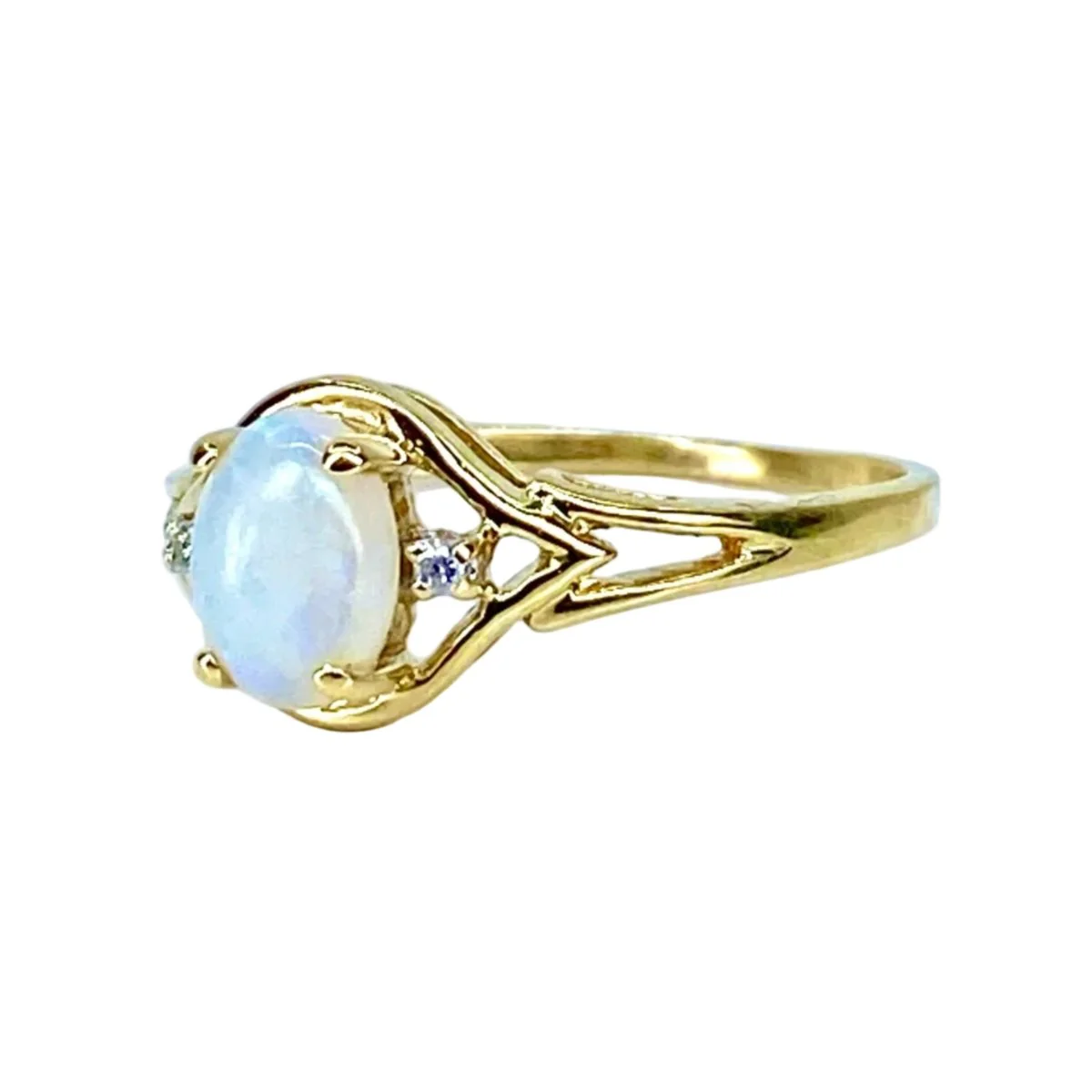 Bague Solitaire en or jaune, opale et diamants - Image 3