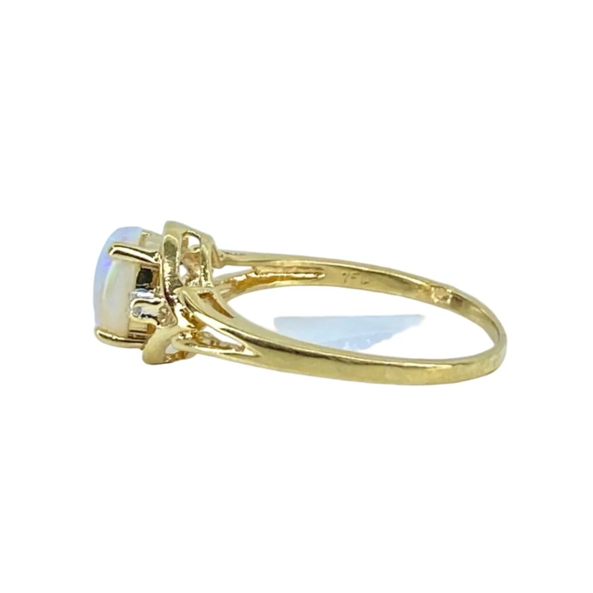 Bague Solitaire en or jaune, opale et diamants - Image 4