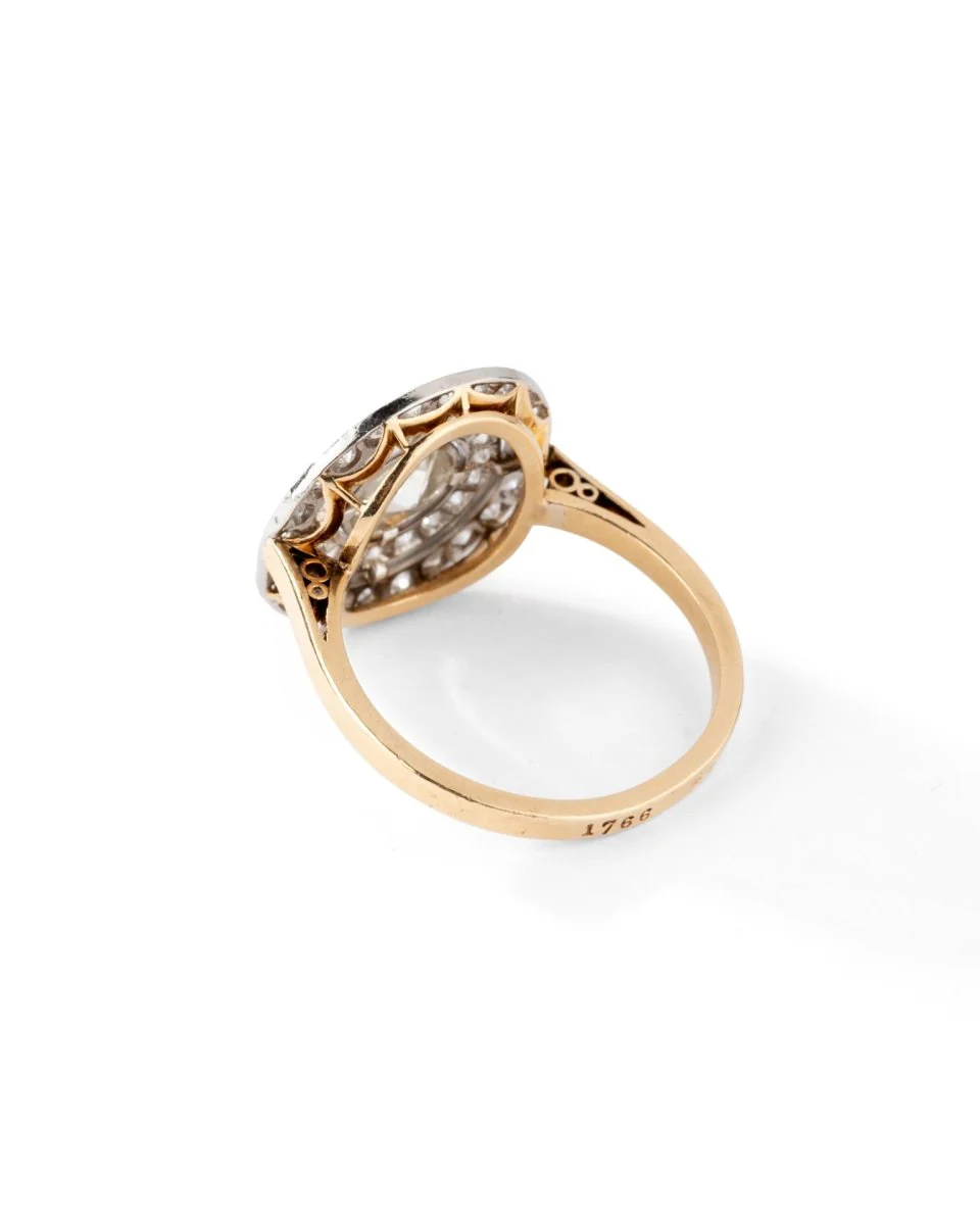 Bague Cocktail ronde en or jaune, or blanc et diamants - Image 2