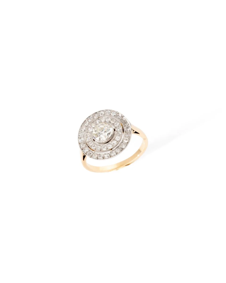 Bague Cocktail ronde en or jaune, or blanc et diamants - Image 4