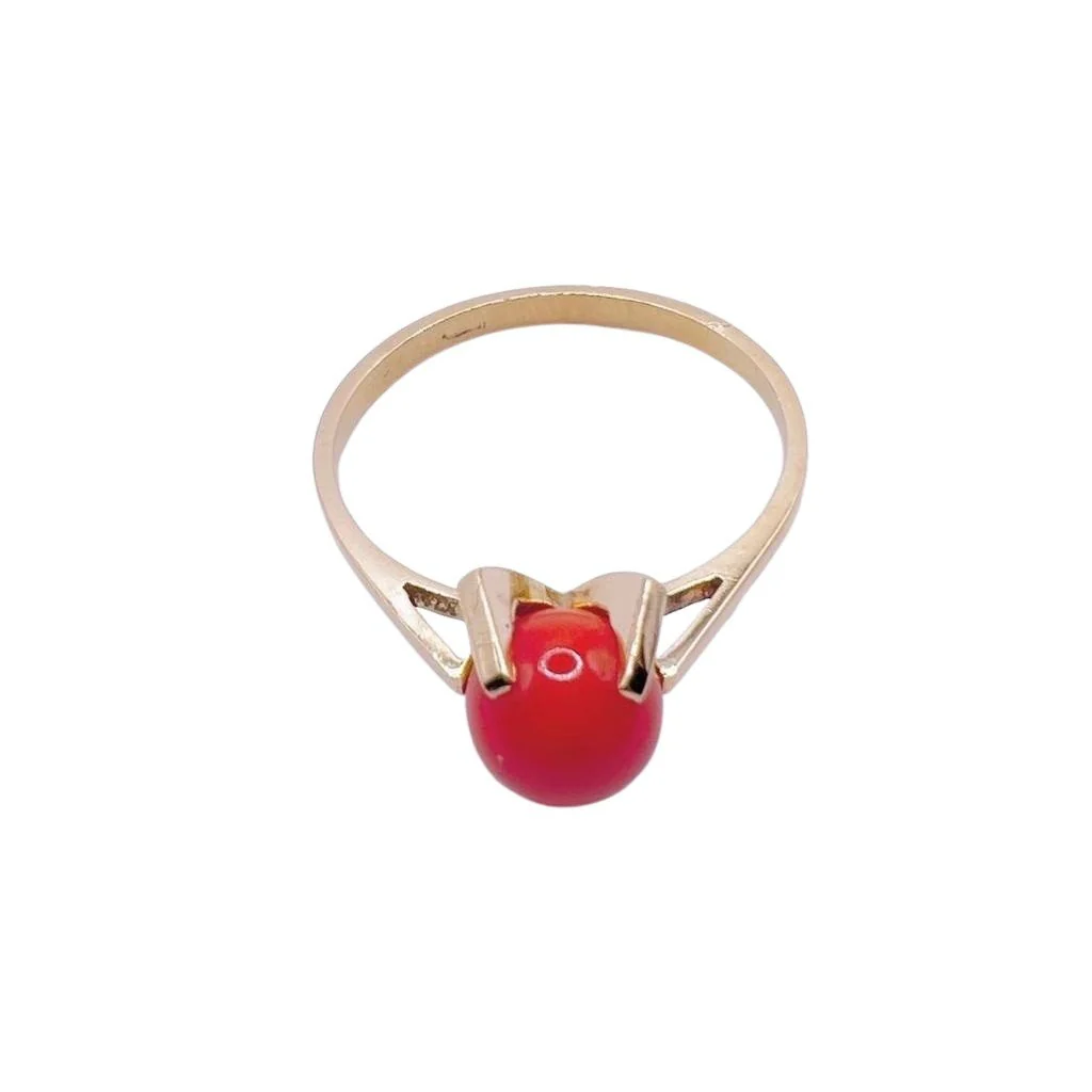 Bague en or jaune et perle de corail - Image 3