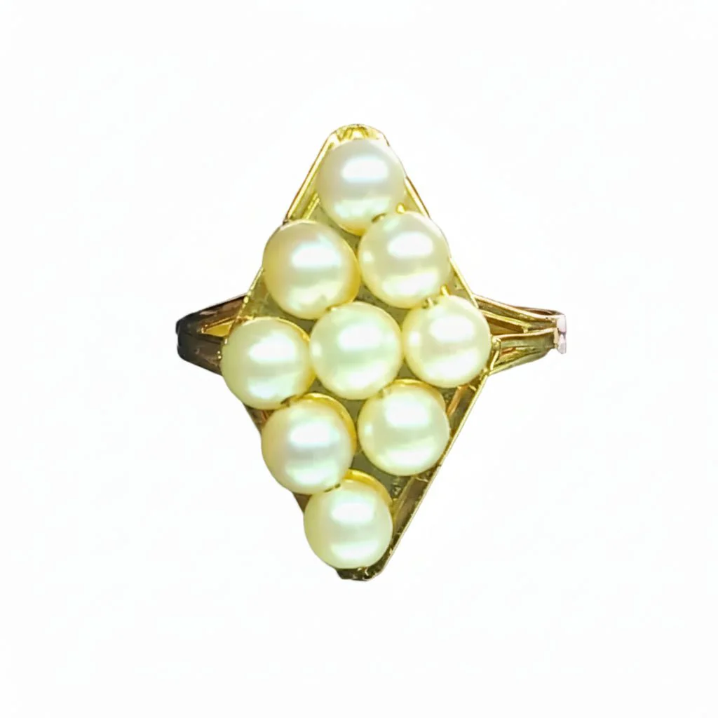 Bague Marquise en or jaune et perles