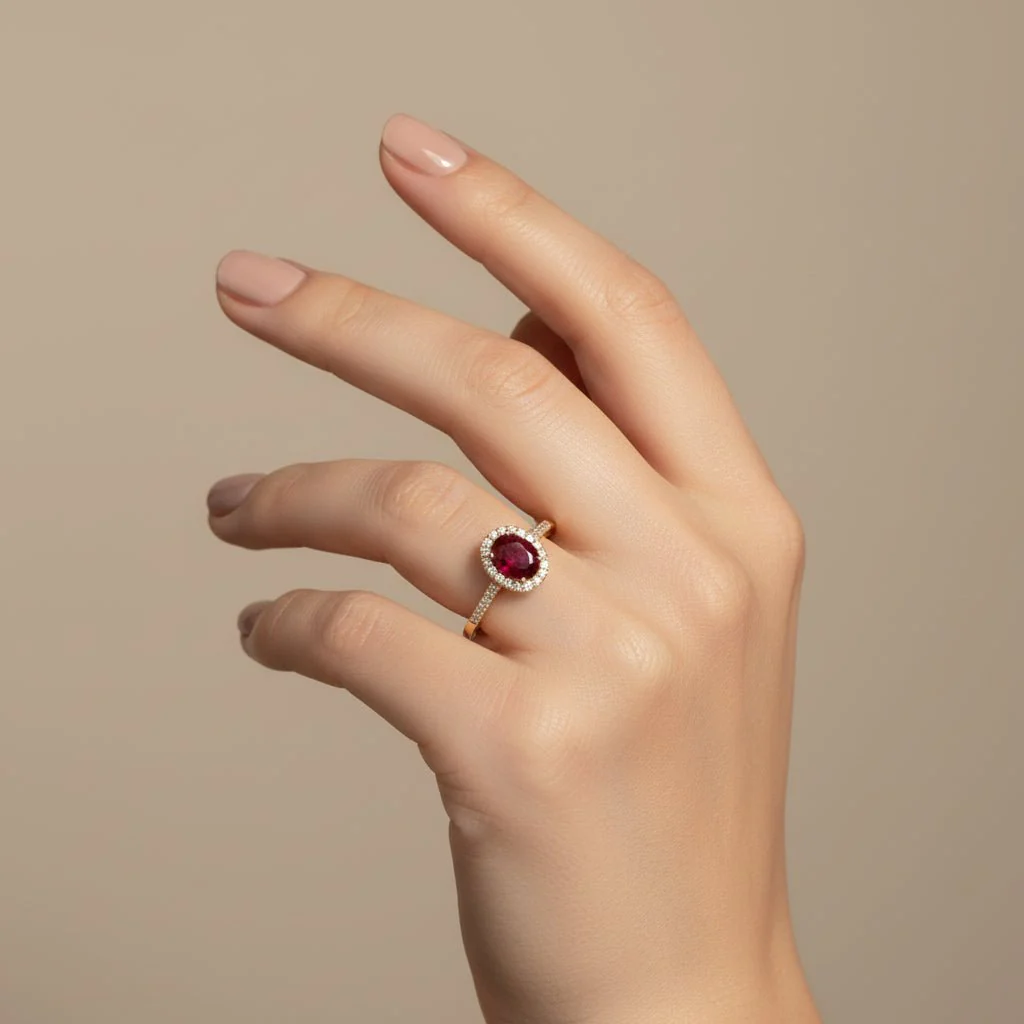 Bague Entourage en or jaune, rubis et diamants - Image 2