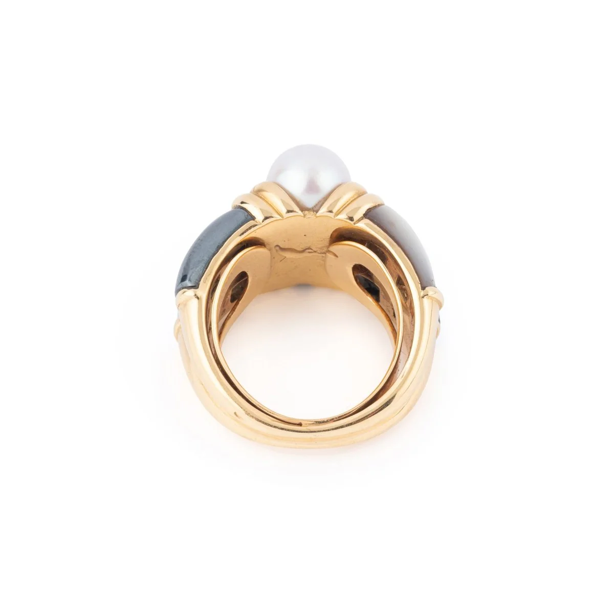 Double bague en or jaune, hématite, nacre et perles - Image 4