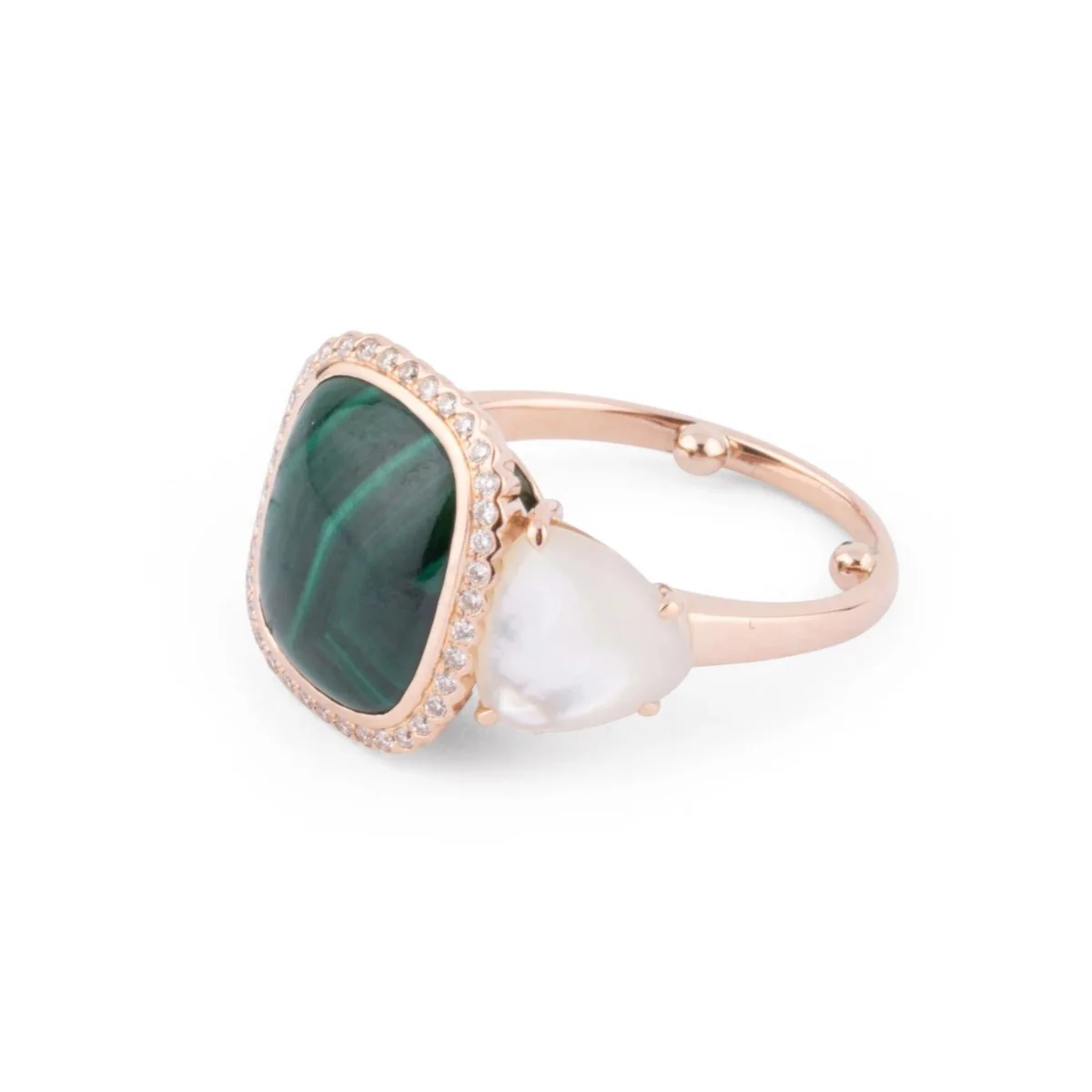 Bague en or jaune malachite,nacre et diamants - Image 2