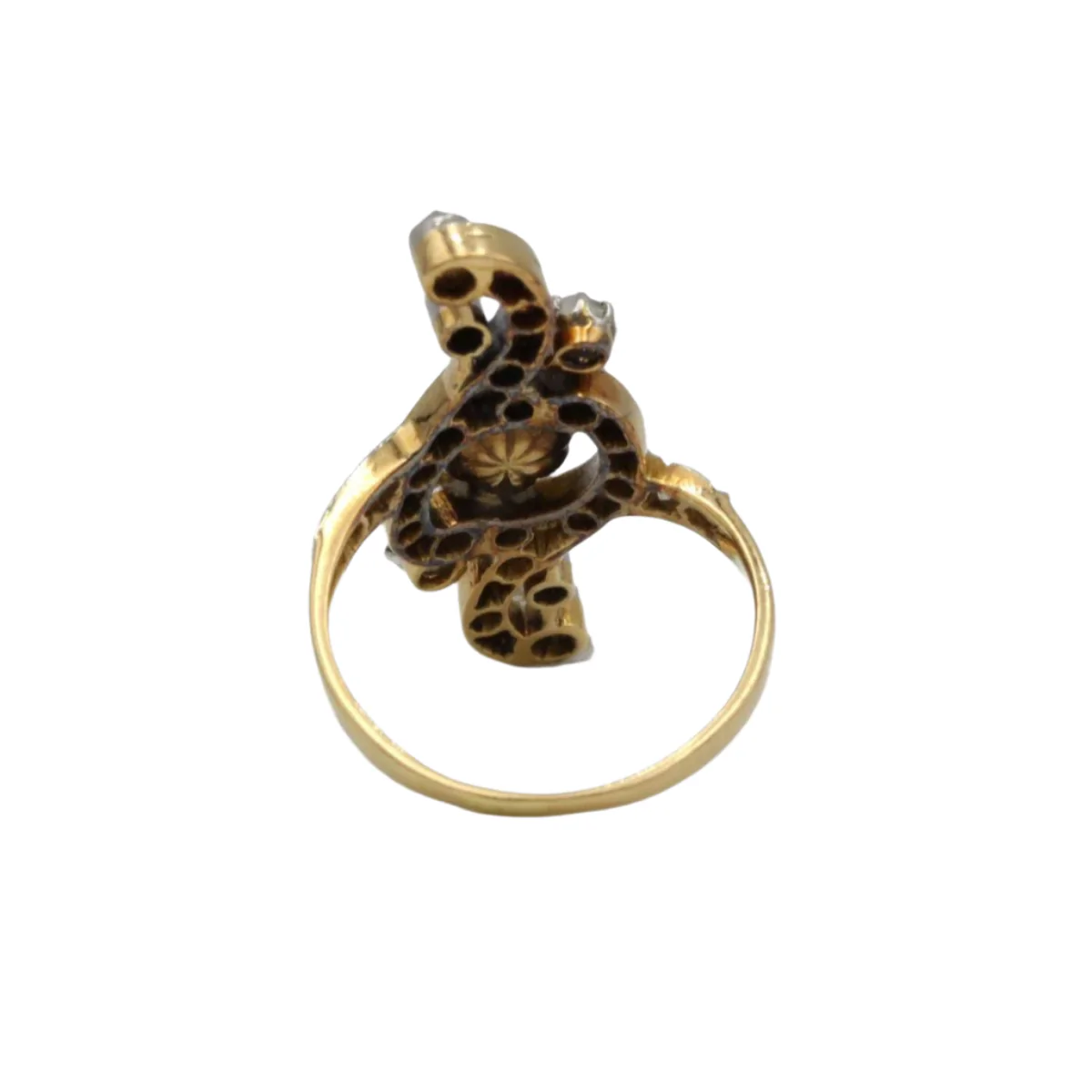Bague Marquise en or jaune, or blanc, perle et diamants - Image 4