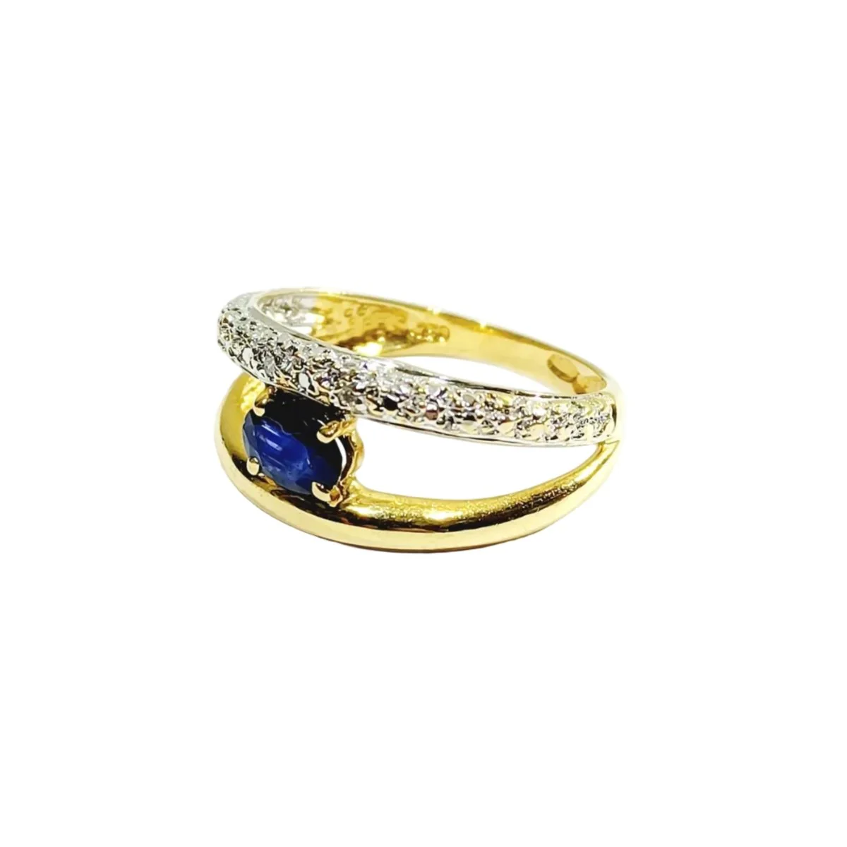 Bague en or jaune, or blanc, saphir et diamants - Image 3
