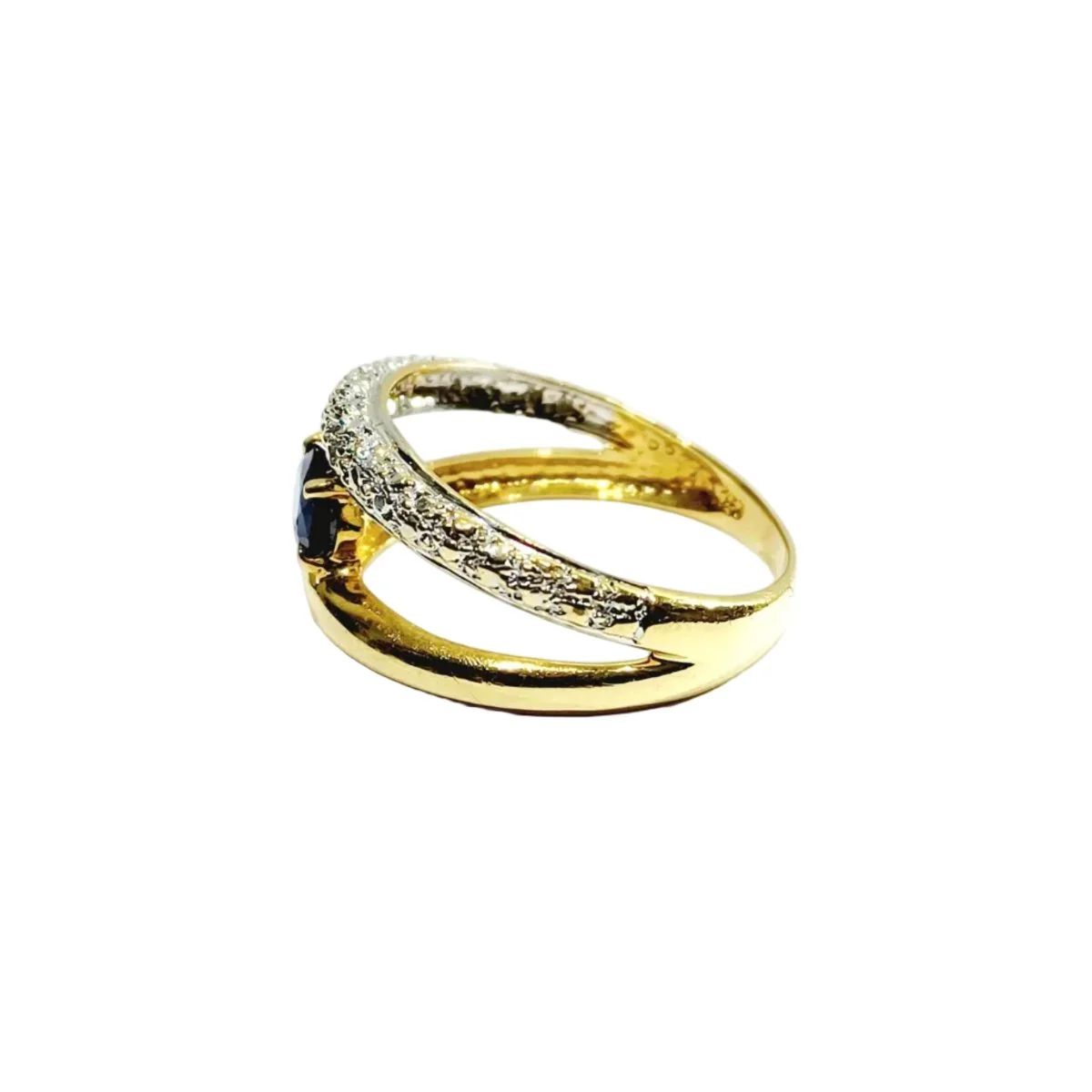 Bague en or jaune, or blanc, saphir et diamants - Image 4