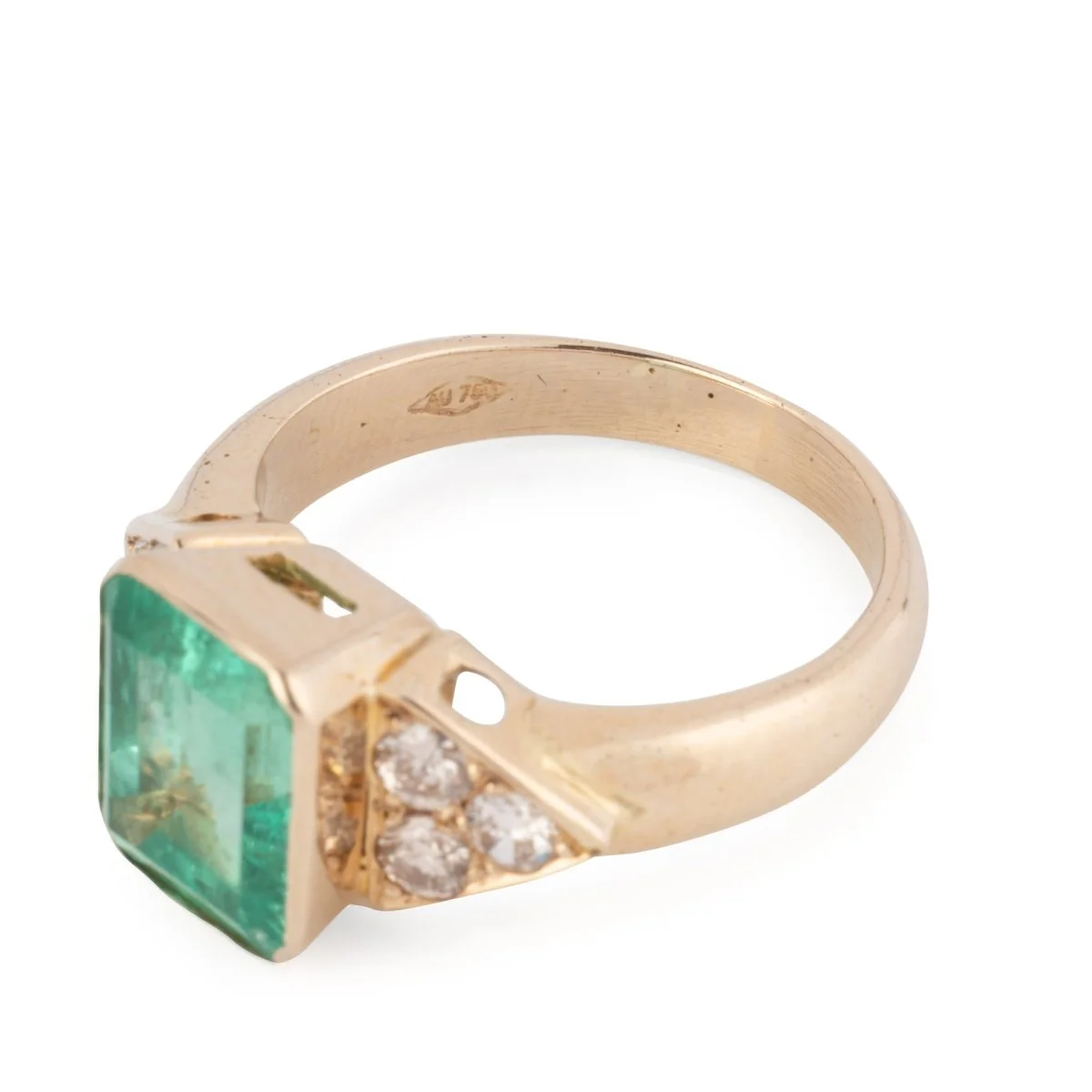 Bague en or jaune, émeraude de Colombie et diamants - Image 5