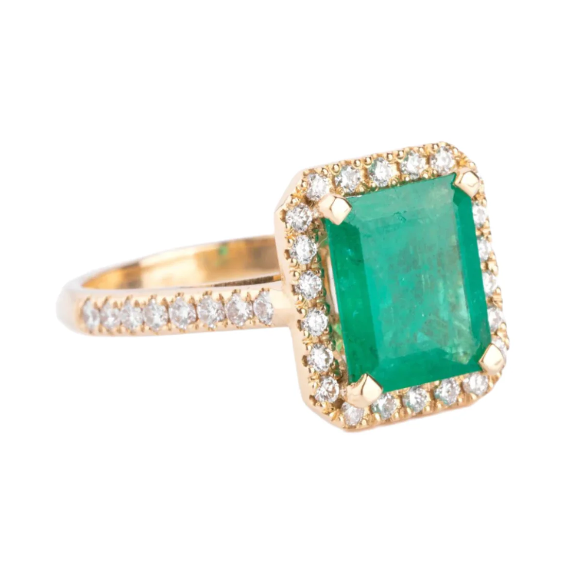 Bague en or jaune, émeraude et diamants - Image 2