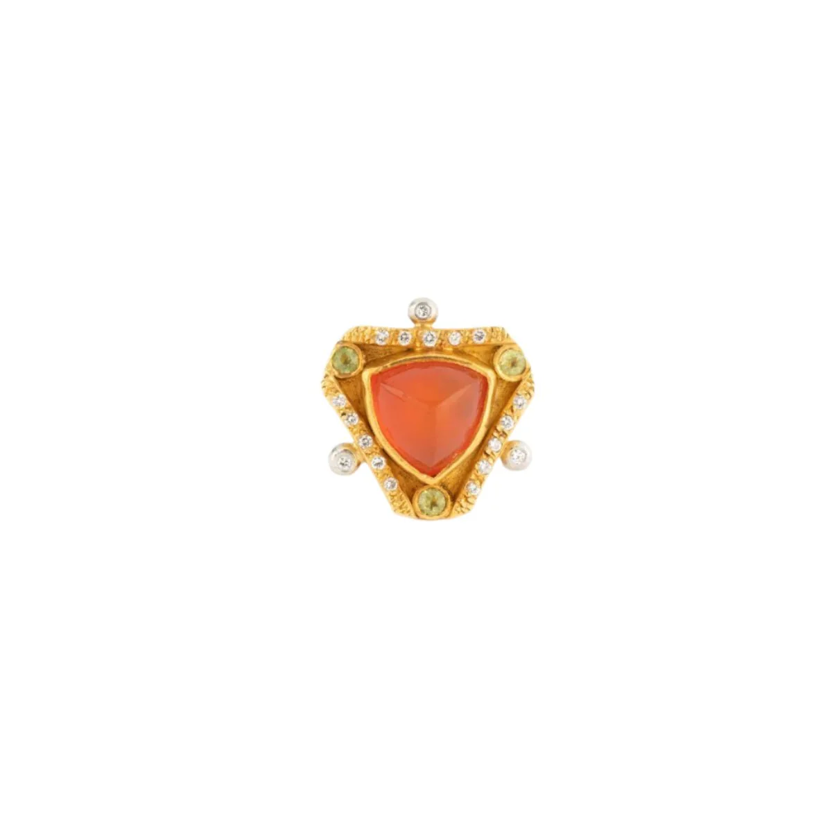 Bague Entourage Étrusque en or jaune, opale de feu, péridots et diamants