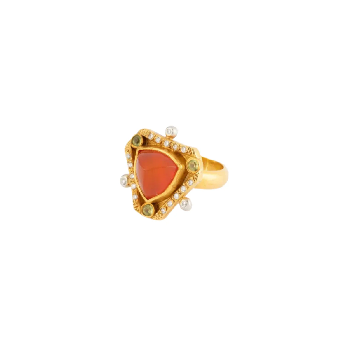 Bague Entourage Étrusque en or jaune, opale de feu, péridots et diamants - Image 4