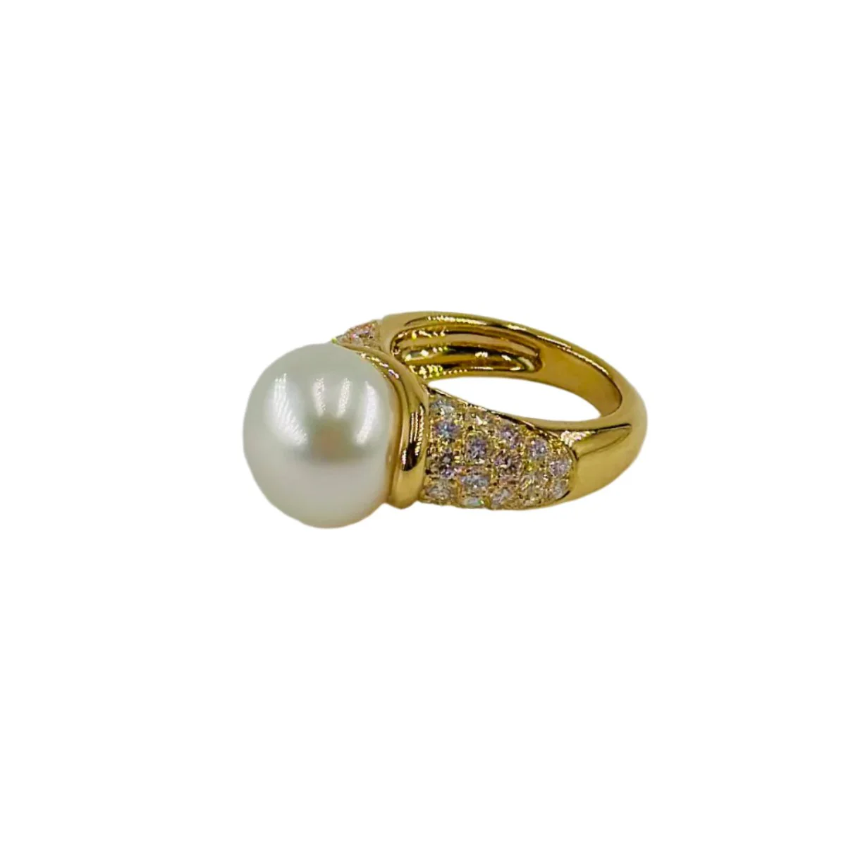Bague en or jaune, perle et diamants - Image 2