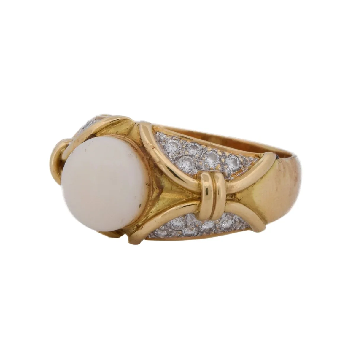 Bague en or jaune, perle et diamants - Image 3