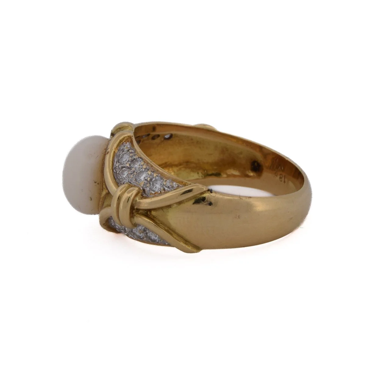 Bague en or jaune, perle et diamants - Image 4