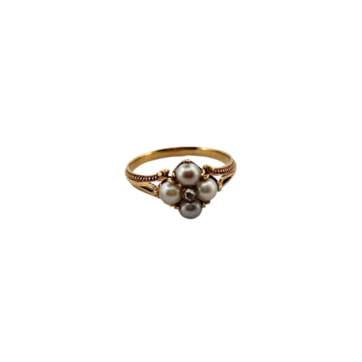 Bague en or jaune, perles et diamant - Image 2
