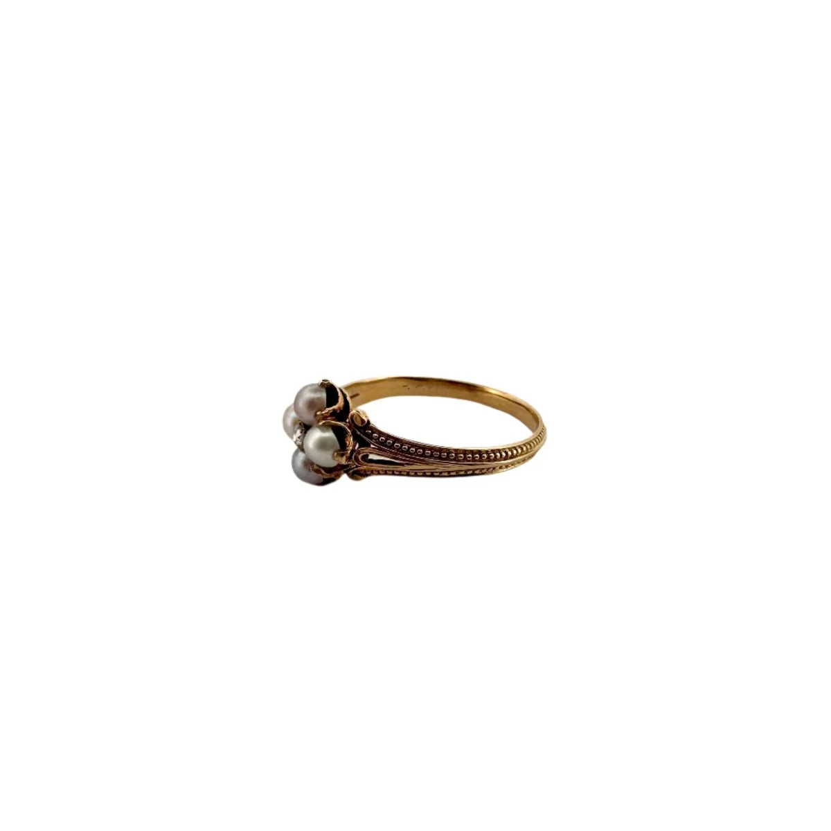 Bague en or jaune, perles et diamant - Image 3