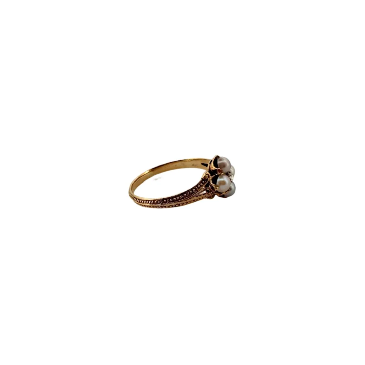 Bague en or jaune, perles et diamant - Image 5