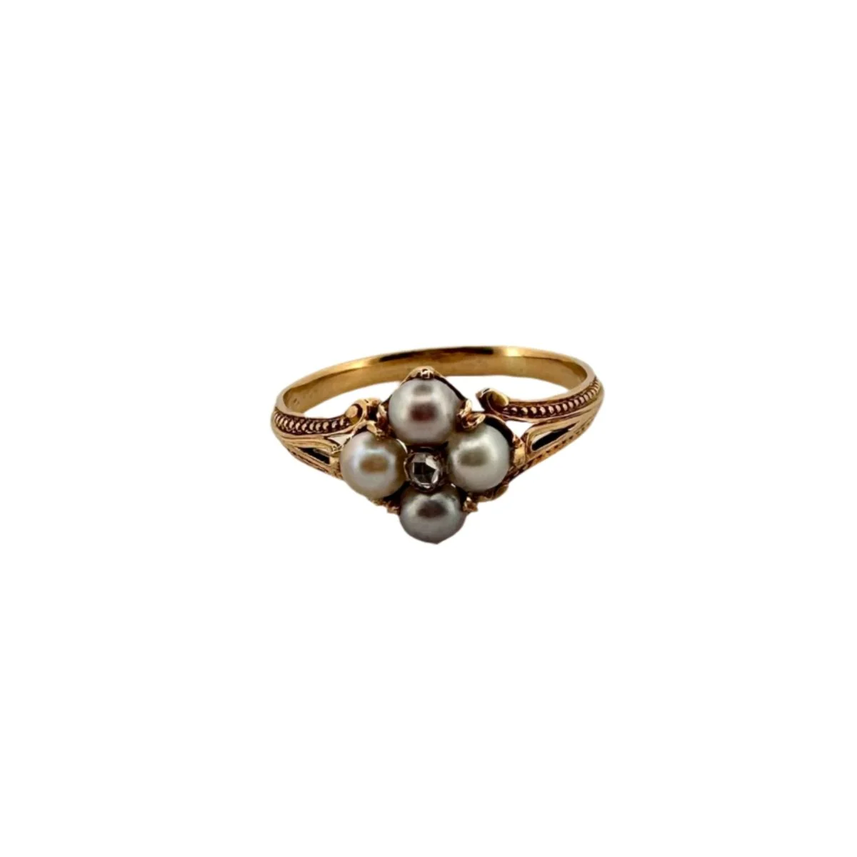 Bague en or jaune, perles et diamant - Image 6