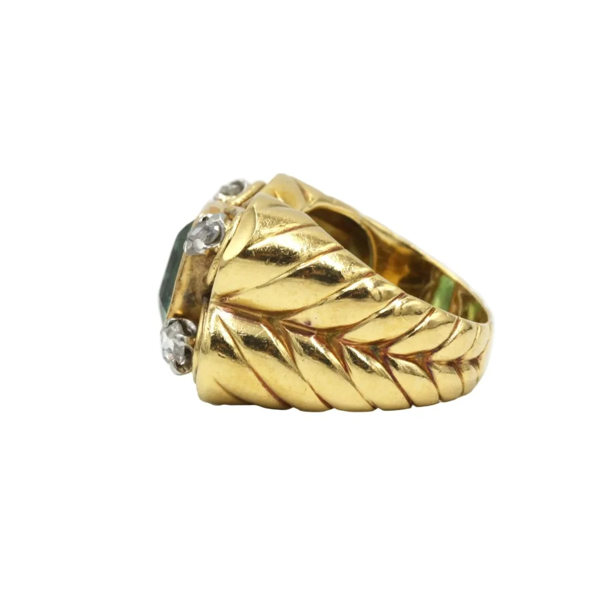 Bague en or jaune, platine, émeraudes et diamants - Image 3