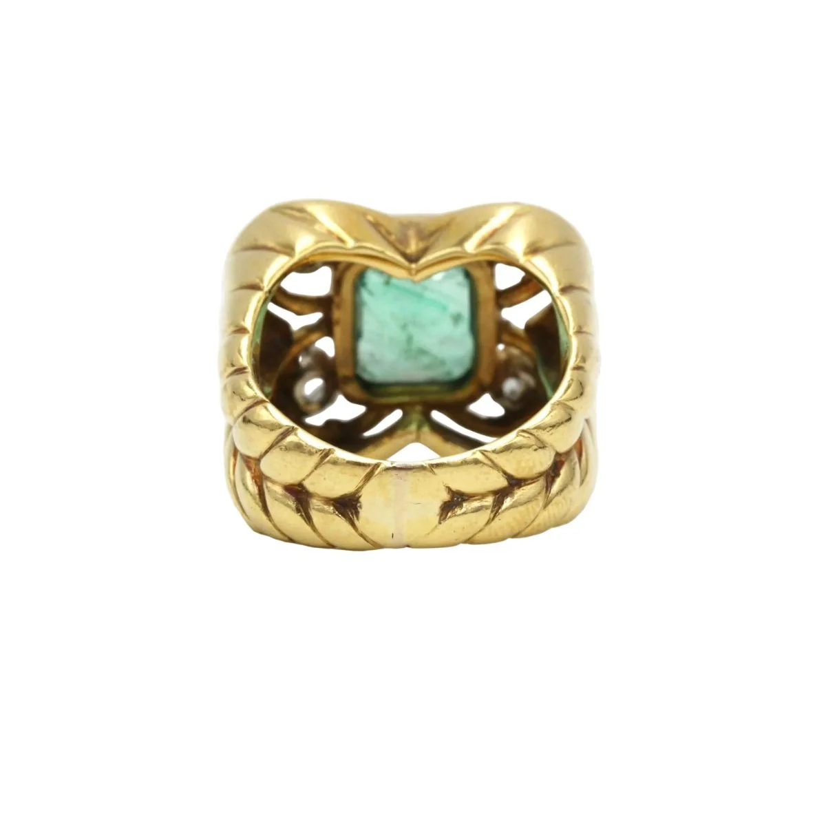 Bague en or jaune, platine, émeraudes et diamants - Image 4
