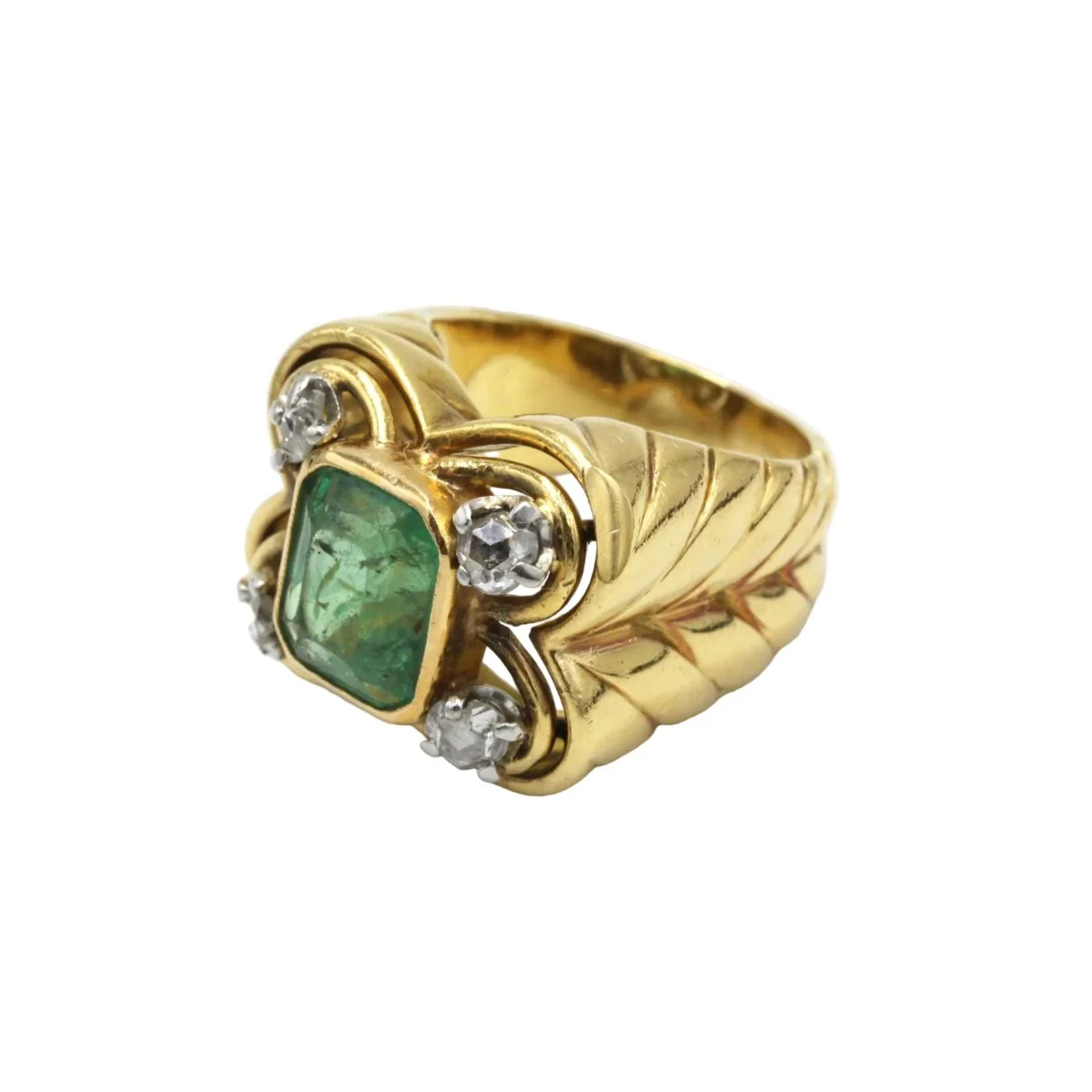 Bague en or jaune, platine, émeraudes et diamants - Image 5