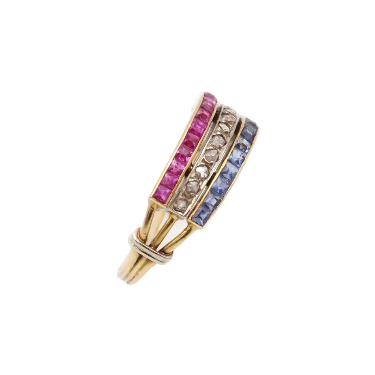 Bague en or jaune, platine, rubis, saphirs et diamants - Image 3
