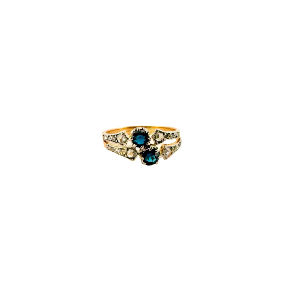 Bague Toi et Moi en or jaune, platine, saphirs et diamants