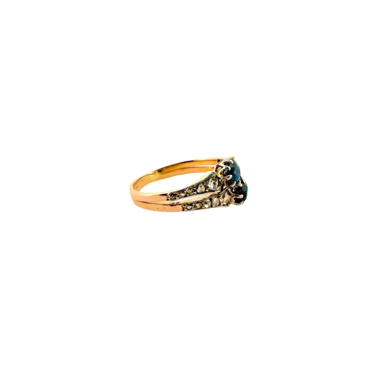 Bague Toi et Moi en or jaune, platine, saphirs et diamants - Image 2