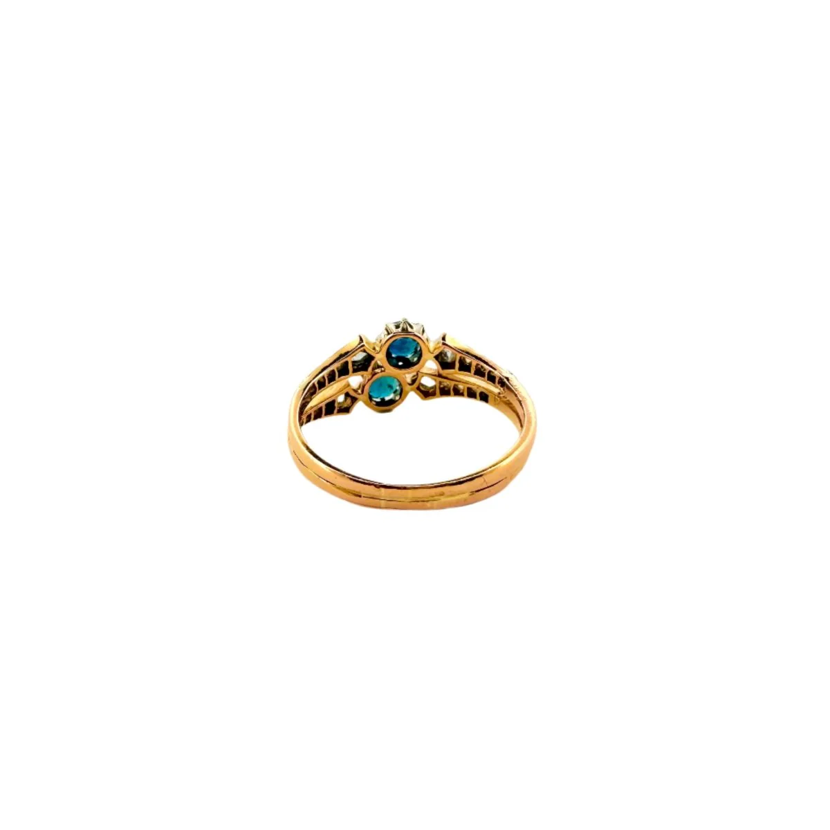 Bague Toi et Moi en or jaune, platine, saphirs et diamants - Image 3
