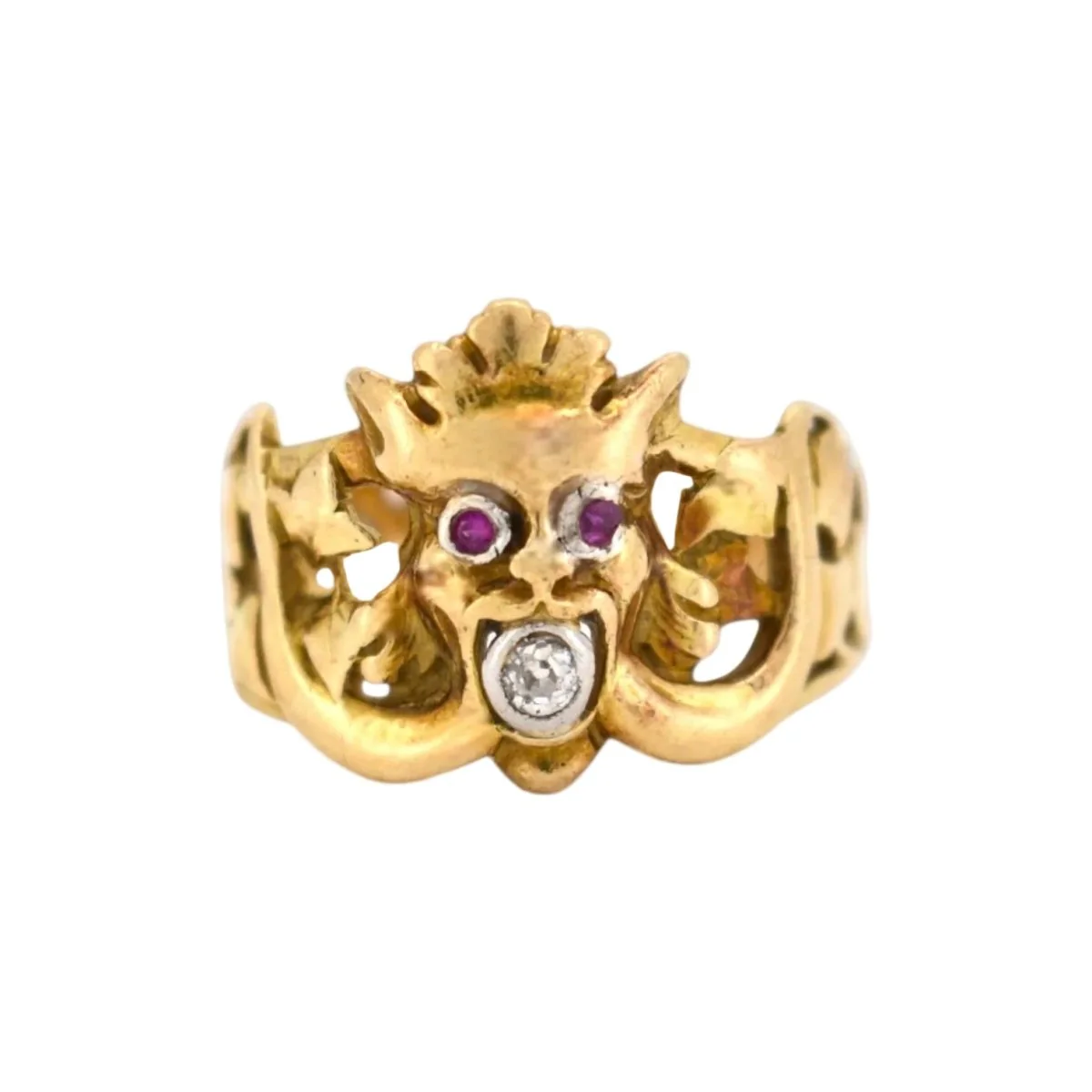 Bague en or jaune, rubis et diamant