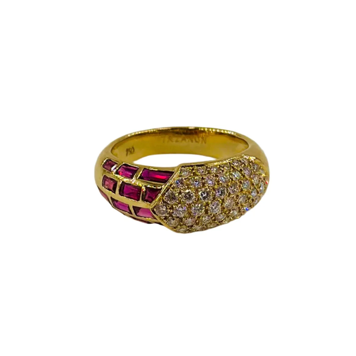 Bague Jonc en or jaune, rubis et diamants