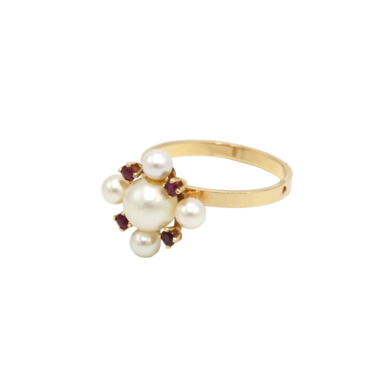 Bague Marguerite en or jaune, perles et rubis - Image 2