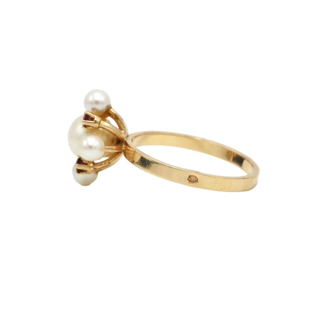Bague Marguerite en or jaune, perles et rubis - Image 3
