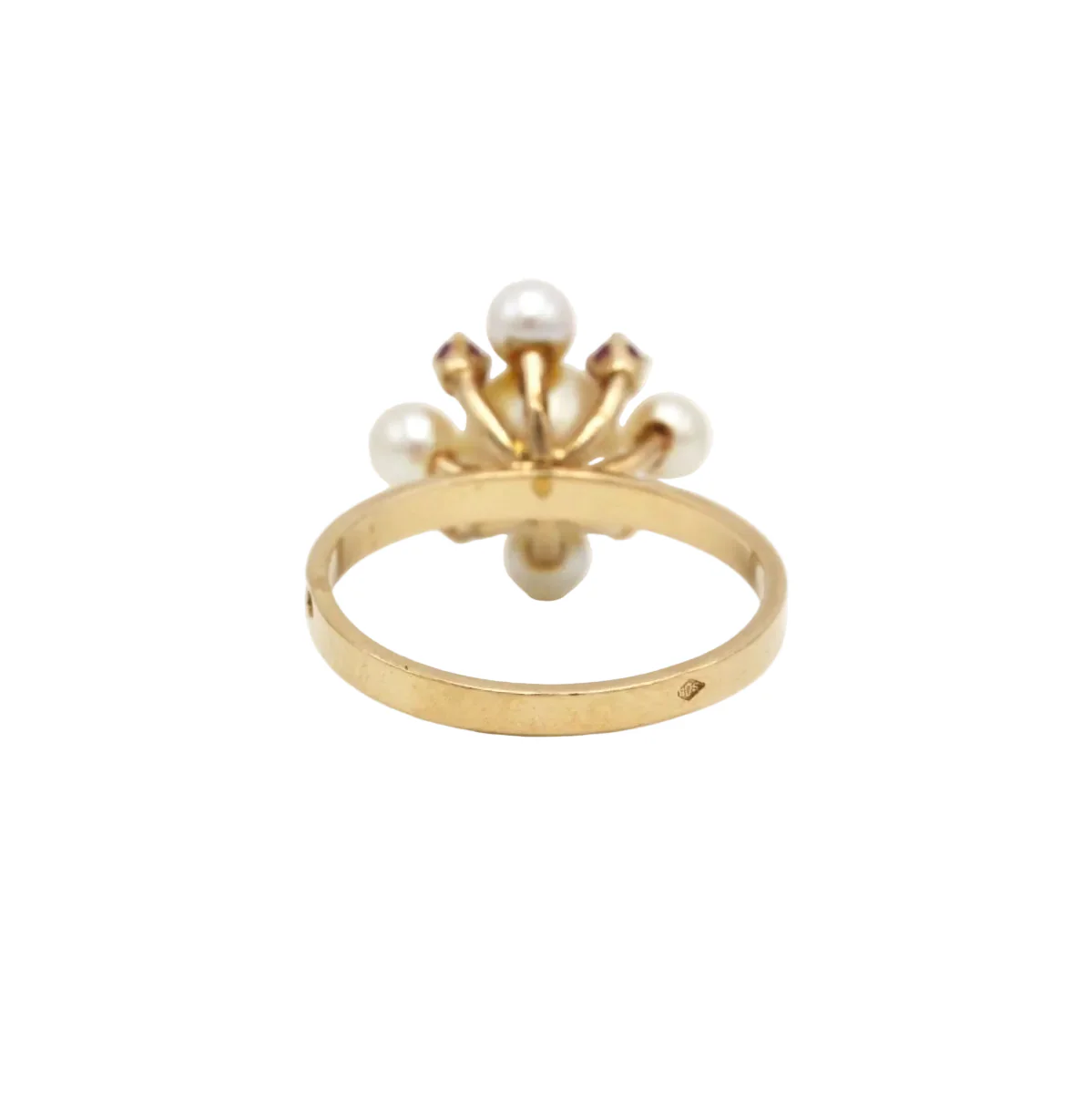 Bague Marguerite en or jaune, perles et rubis - Image 4