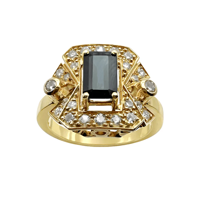 Bague en or jaune, saphir et diamants