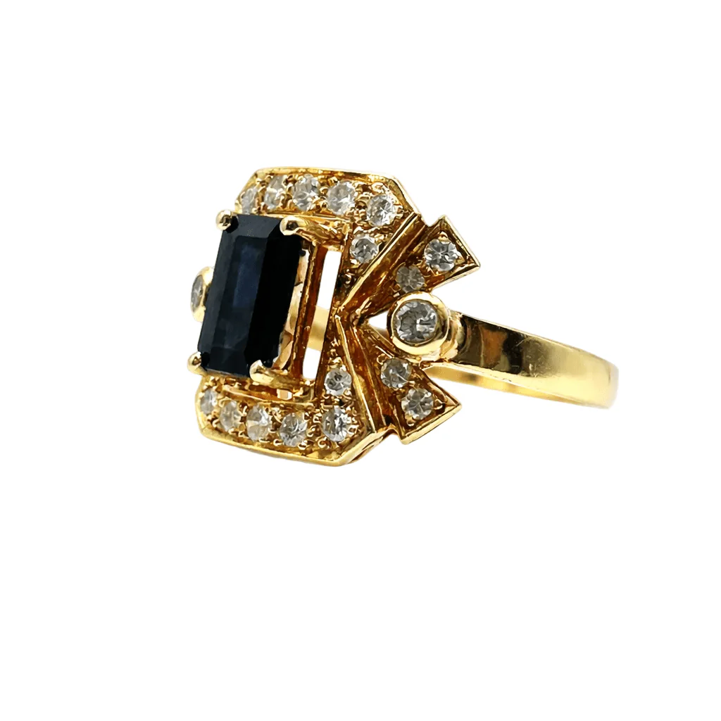 Bague en or jaune, saphir et diamants - Image 3