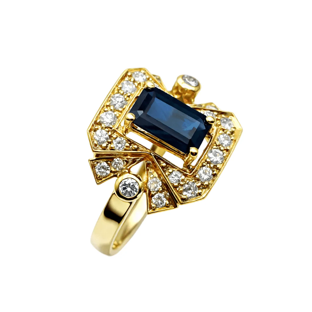 Bague en or jaune, saphir et diamants - Image 5