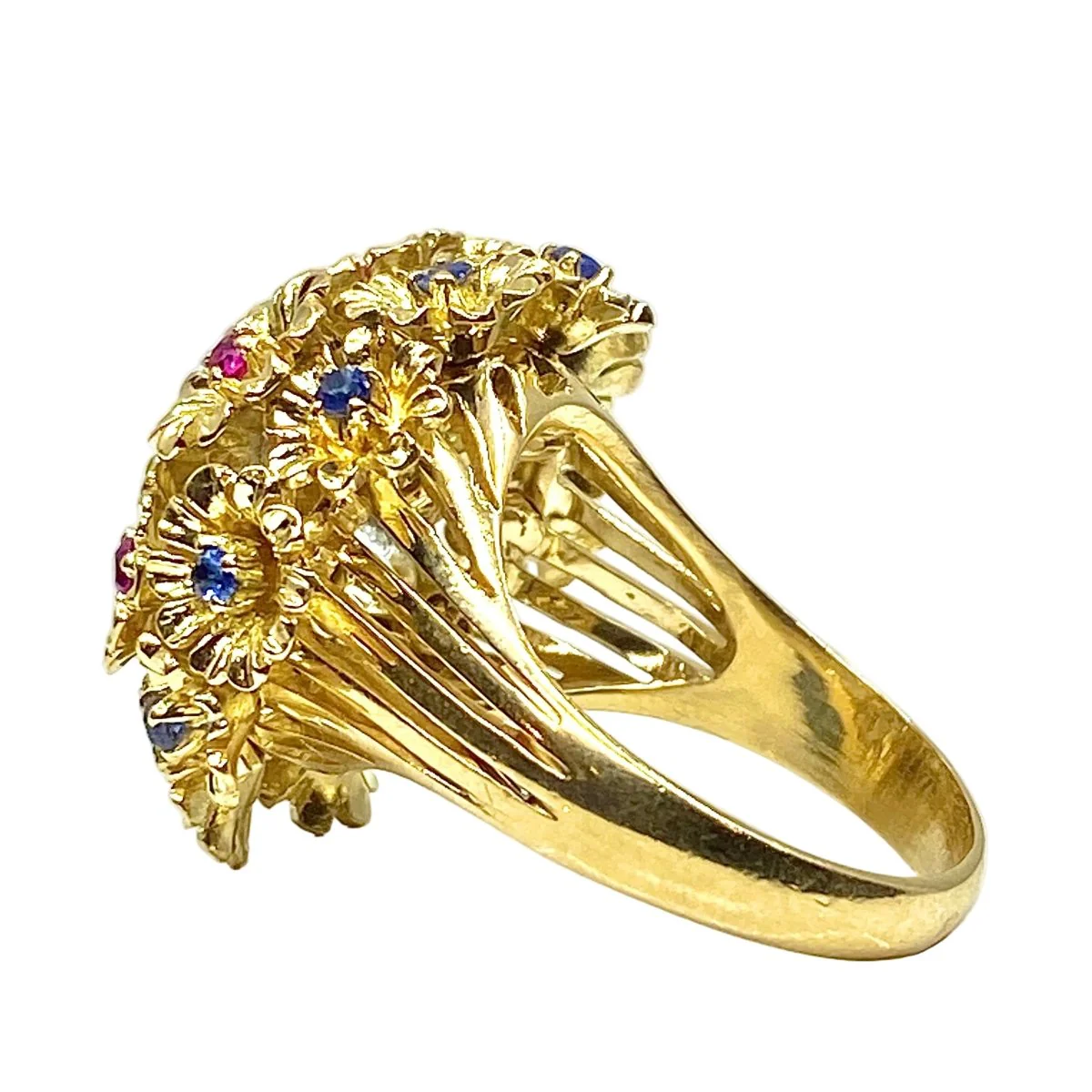 Bague Cocktail en or jaune, saphir, rubis et diamant - Image 3