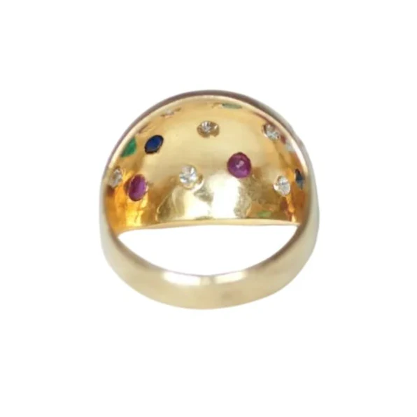 Bague Dôme en or jaune, saphirs, émeraudes, rubis et diamants - Image 4