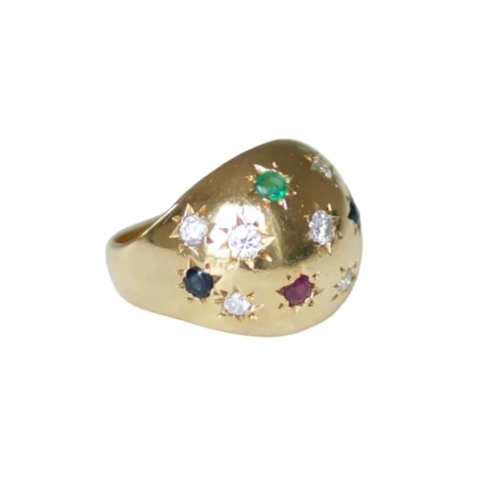 Bague Dôme en or jaune, saphirs, émeraudes, rubis et diamants - Image 5