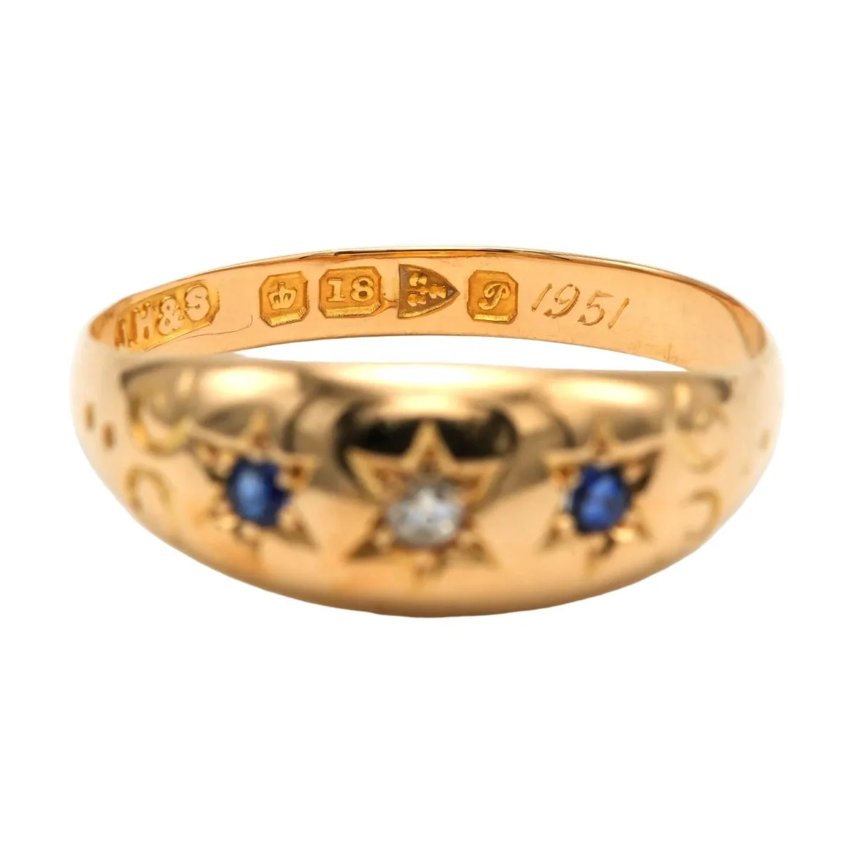 Bague en or jaune, saphirs et diamants - Image 14