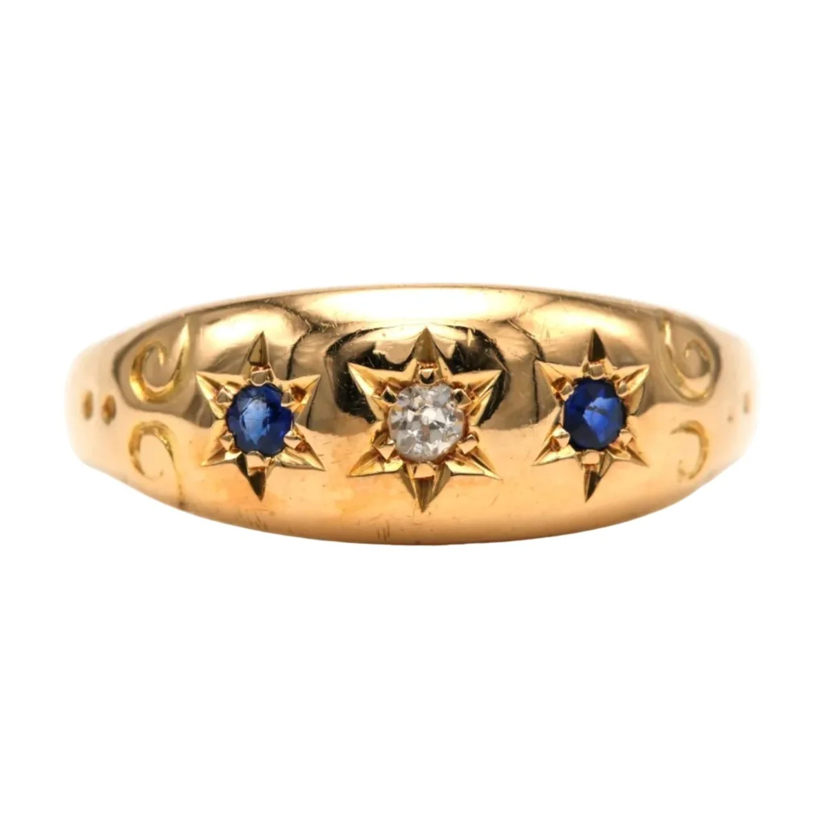 Bague en or jaune, saphirs et diamants - Image 8