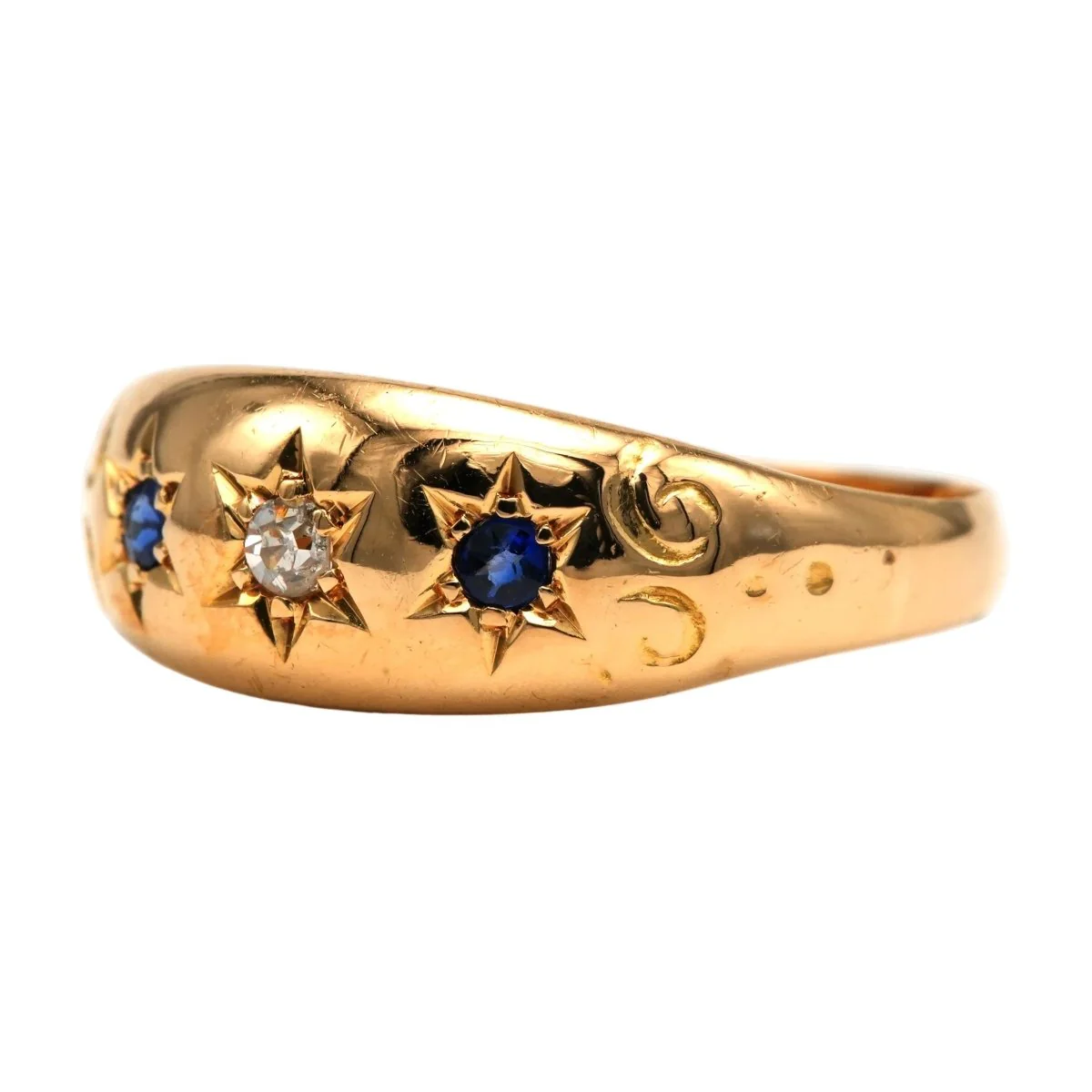 Bague en or jaune, saphirs et diamants - Image 9
