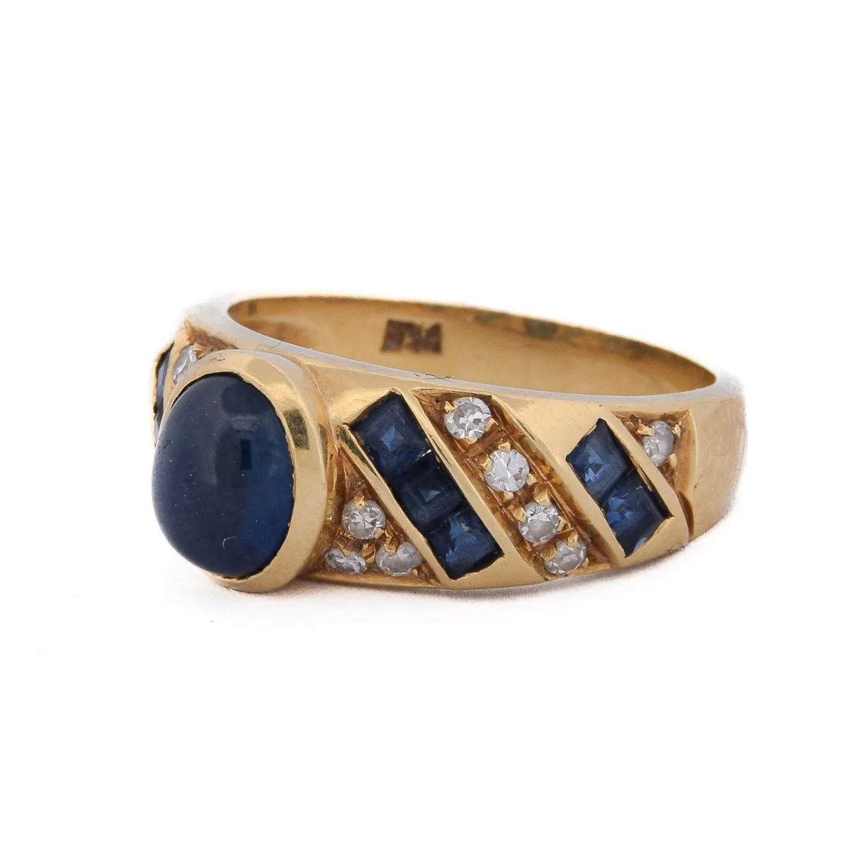 Bague en or jaune, saphirs et diamants - Image 3
