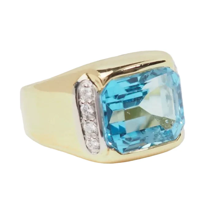 Bague Chevalière en or jaune, topaze et diamants - Image 5