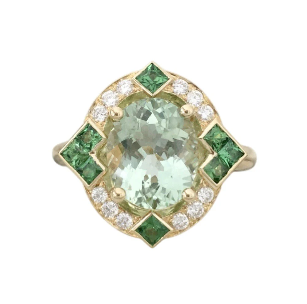 Bague Entourage en or jaune, tourmaline, tsavorites et diamants