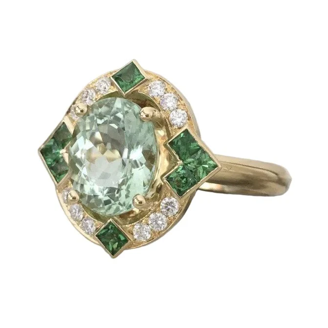 Bague Entourage en or jaune, tourmaline, tsavorites et diamants - Image 3